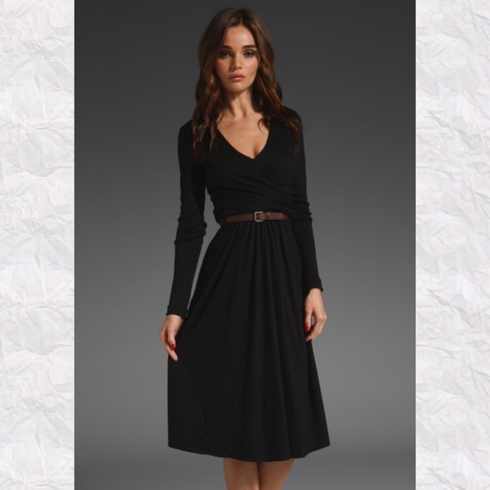 Tibi REVOLVE Black Wool Jersey V-Neck Midi Wrap Dress Size Medium New
